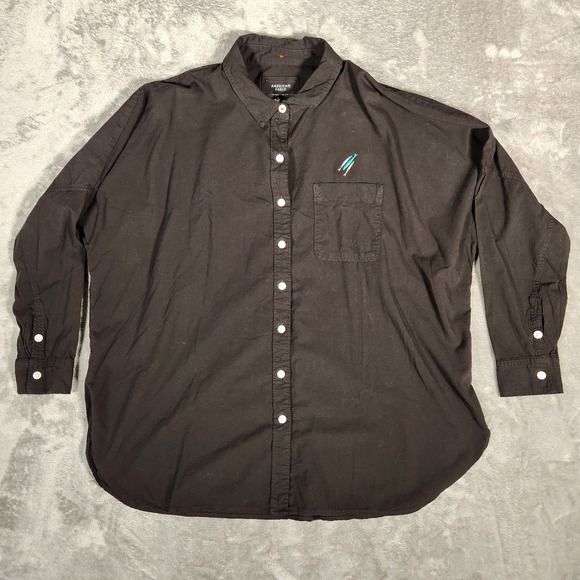American Eagle Other - American Eagle Oversized Button Down Shirt Men's XS Black Fish Embroidery NEW